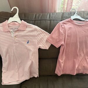 Set of 2 boys pink shirts size 8. Nautica Pink Striped & Old Navy Solid Shirts